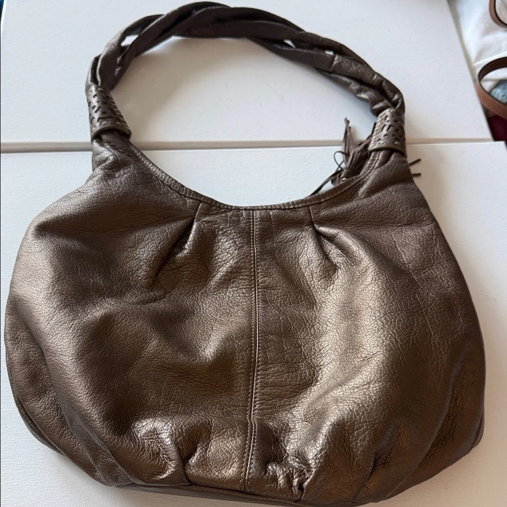 Coldwater Creek Bronze Metallic Brown Leather Hobo Bag